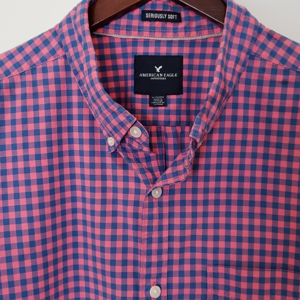 🔥3/$45 or 5/$60🔥  AE Long-Sleeved Seriously Soft Gingham Shirt